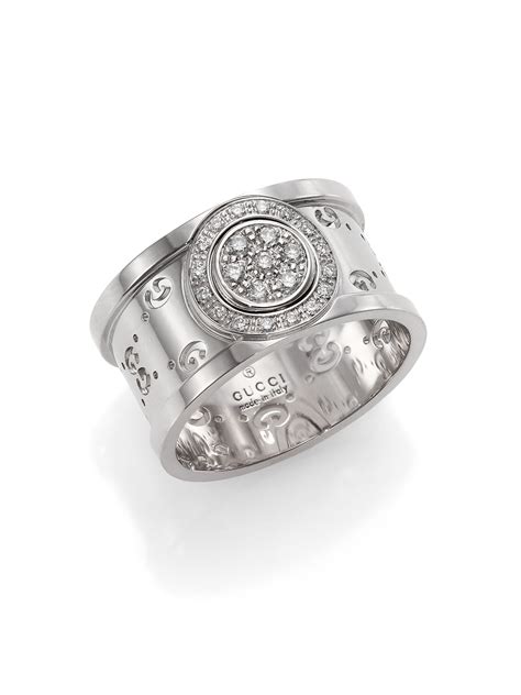 gucci 18ct white gold icon diamond set ring|Gucci diamond rings white gold.